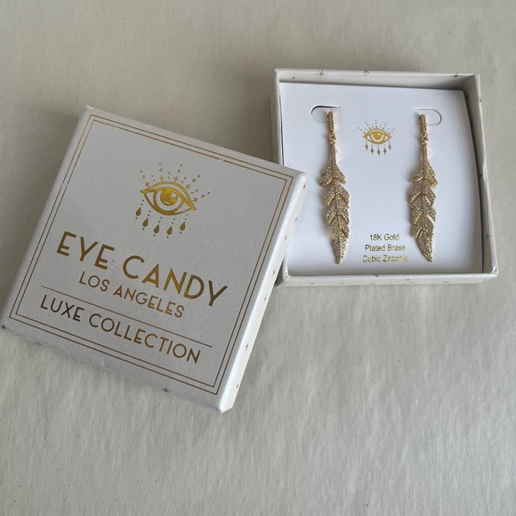 Eye Candy LA The Luxe Collection Leaf Drop Gold Cocktail Cubic Zirconia Earrings - Picture 2 of 5